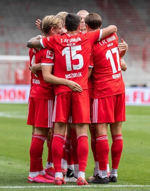 Timo Baumgartl of 1.FC Union Berlin celebrates with teammates after scoring his team's second goal during the pre-season friendly match between 1. FC...