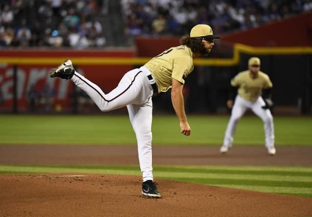Zac Gallen of the Arizona Diamondbacks delivers a pitch against the Los Angeles Dodgers at Chase Field on July 30, 2021 in Phoenix, Arizona.