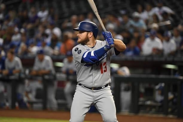 Max Muncy of the Los Angeles Dodgers gets ready in the batters box against the Arizona Diamondbacks at Chase Field on July 30, 2021 in Phoenix,...