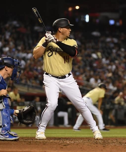 Asdrubal Cabrera of the Arizona Diamondbacks gets ready in the batters box against the Los Angeles Dodgers at Chase Field on July 30, 2021 in...