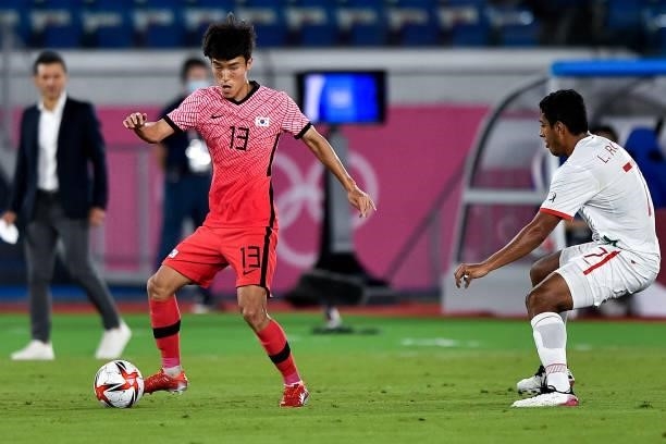 Jin-ya Kim of South Korea during the Men's Football Tournament Quarter Final match between South Korea and Mexico on day 8 of the Tokyo 2020 Olympic...