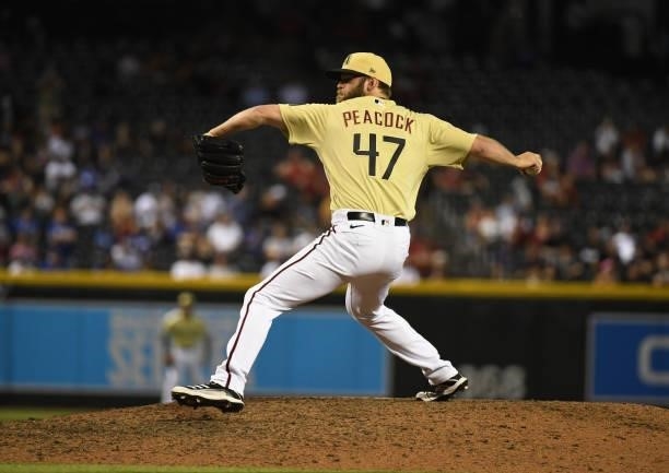 Matt Peacock of the Arizona Diamondbacks delivers a pitch against the Los Angeles Dodgers at Chase Field on July 30, 2021 in Phoenix, Arizona.