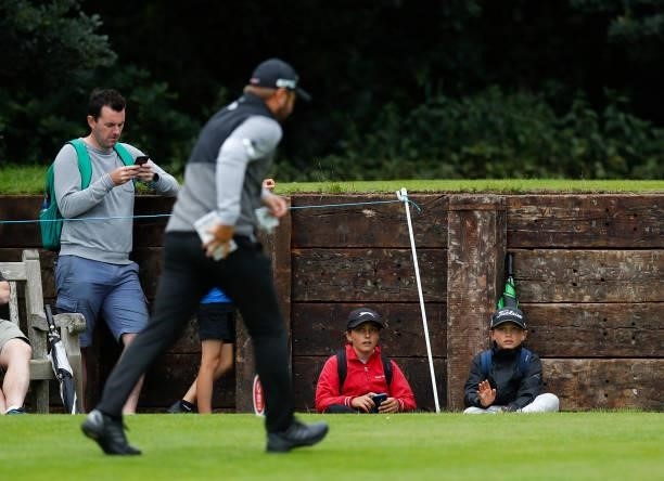 Fan waves at Jordan Smith of England on the 6th hole during Day Three of The ISPS HANDA World Invitational at Galgorm Spa & Golf Resort on July 31,...