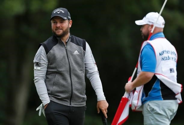 Jordan Smith of England on the 5th hole during Day Three of The ISPS HANDA World Invitational at Galgorm Spa & Golf Resort on July 31, 2021 in...