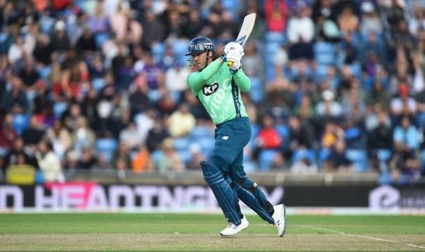 Jason Roy of Oval Invincibles bats during The Hundred match between Northern Superchargers Men and Oval Invincibles Men at Emerald Headingley Stadium...