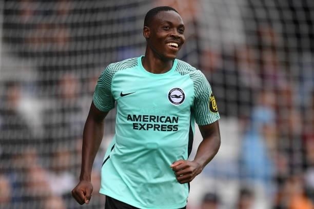 Enock Mwepu of Brighton and Hove Albion celebrates after scoring his team's second goal during the Pre-Season Friendly match between Luton Town and...