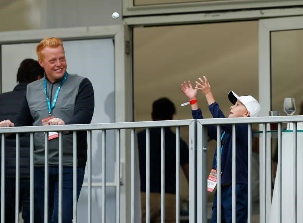 Young fan catches a ball from Jordan Smith of England on the 18th hole during day three of the ISPS HANDA World Invitational at Galgorm Spa & Golf...