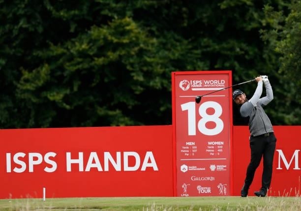 Jordan Smith of England on the 18th hole during day three of the ISPS HANDA World Invitational at Galgorm Spa & Golf Resort on July 31, 2021 in...