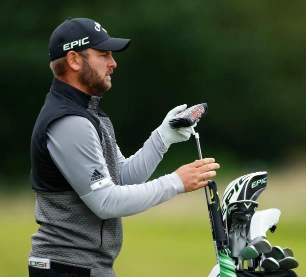 Jordan Smith of England on the 18th hole during day three of the ISPS HANDA World Invitational at Galgorm Spa & Golf Resort on July 31, 2021 in...