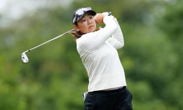 Mina Harigae of the USA on the 17th during day three of the ISPS HANDA World Invitational at Galgorm Spa & Golf Resort on July 31, 2021 in Ballymena,...