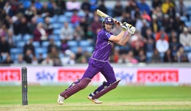 Harry Brook of Northern Superchargs bats during The Hundred match between Northern Superchargers Men and Oval Invincibles Men at Emerald Headingley...