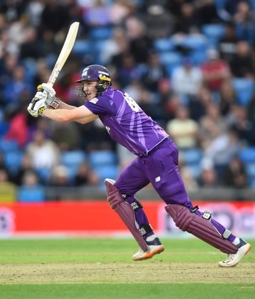 Harry Brook of Northern Superchargs bats during The Hundred match between Northern Superchargers Men and Oval Invincibles Men at Emerald Headingley...