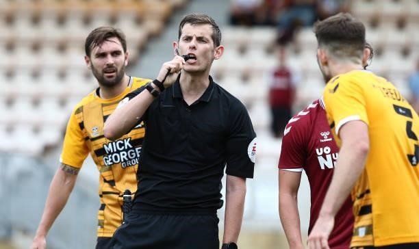 Referee Alan Dale in action during the Pre Season Friendly match between Cambridge United and Northampton Town at Abbey Stadium on July 31, 2021 in...