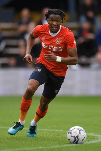 Gabe Osho of Luton Town runs with the ball during the Pre-Season Friendly match between Luton Town and Brighton & Hove Albion at Kenilworth Road on...
