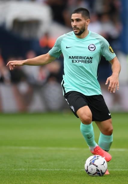 Neal Maupay of Brighton and Hove Albion runs with the ball during the Pre-Season Friendly match between Luton Town and Brighton & Hove Albion at...