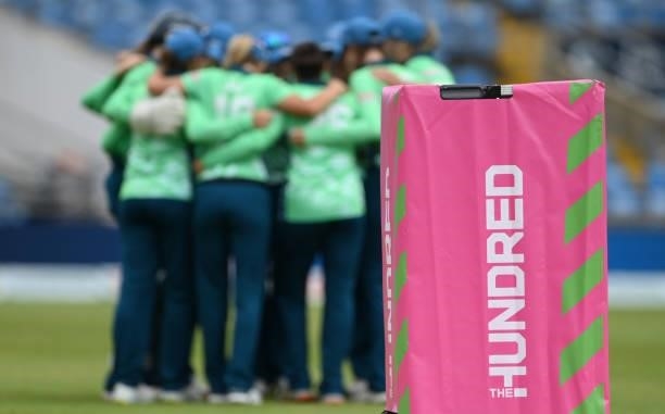 The Invincibles huddle during The Hundred match between Northern Superchargers Women and Oval Invincibles Women at Emerald Headingley Stadium on July...