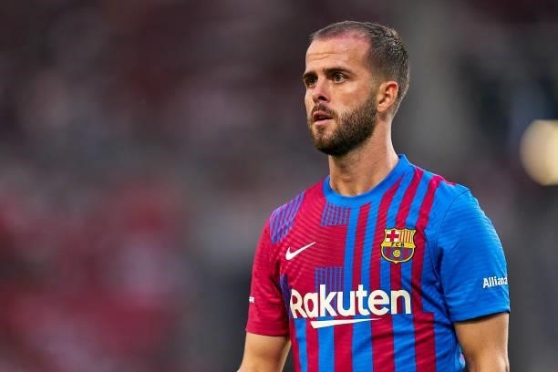 Miralem Pjanic of FC Barcelona in action during a pre-season friendly match between VfB Stuttgart and FC Barcelona at Mercedes-Benz Arena on July 31,...