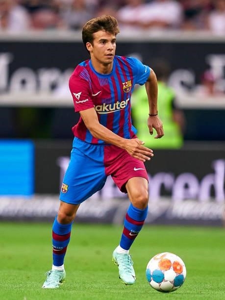 Riqui Puig of FC Barcelona with the ball during a pre-season friendly match between VfB Stuttgart and FC Barcelona at Mercedes-Benz Arena on July 31,...