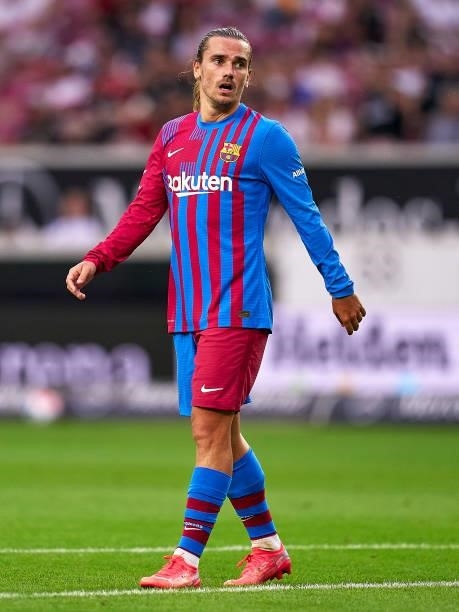 Antoine Griezmann of FC Barcelona in action during a pre-season friendly match between VfB Stuttgart and FC Barcelona at Mercedes-Benz Arena on July...
