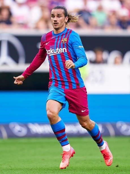 Antoine Griezmann of FC Barcelona in action during a pre-season friendly match between VfB Stuttgart and FC Barcelona at Mercedes-Benz Arena on July...