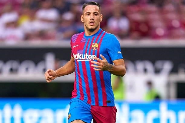 Rey Manaj of FC Barcelona looks on during a pre-season friendly match between VfB Stuttgart and FC Barcelona at Mercedes-Benz Arena on July 31, 2021...