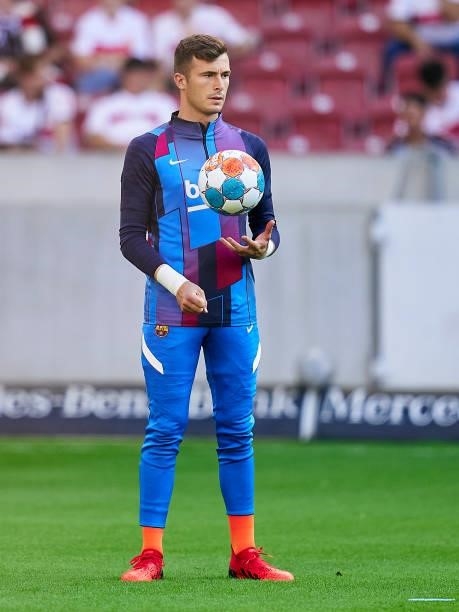 Inaki Pena of FC Barcelona in action during the prematch warm up prior to a pre-season friendly match between VfB Stuttgart and FC Barcelona at...