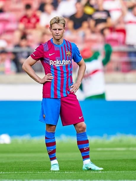 Frenkie De Jong of FC Barcelona looks on during a pre-season friendly match between VfB Stuttgart and FC Barcelona at Mercedes-Benz Arena on July 31,...