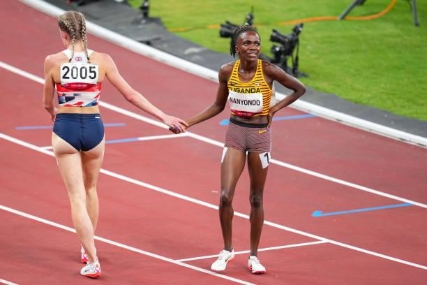 Keely Hodgkinson of Great Brittain and Winnie Nayando of Uganda competing on Women's 800m Semi Final during the Tokyo 2020 Olympic Games at the...