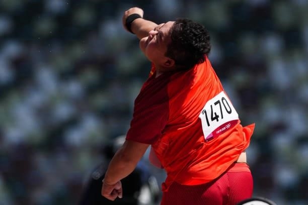 Gao Yang of China competes in the Women's Shot Put Final on day nine of the Tokyo 2020 Olympic Games at Olympic Stadium on August 1, 2021 in Tokyo,...