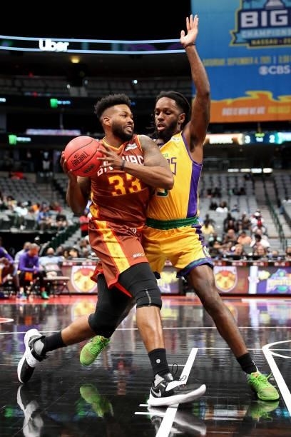 Alonzo Gee of the Bivouac dribbles the ball while being guarded by Kevin Murphy of the 3 Headed Monsters during BIG3 - Week Four at the American...