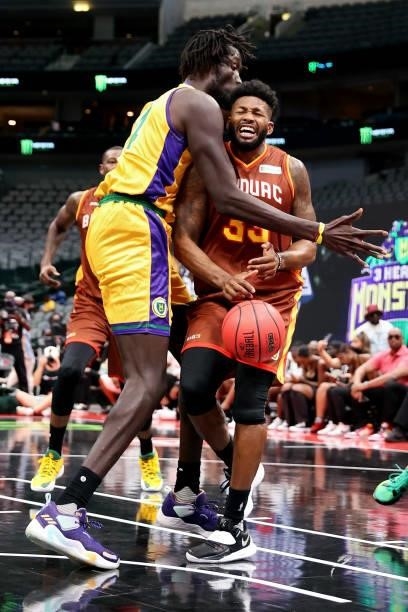 Alonzo Gee of the Bivouac dribbles the ball while being guarded by Mamadou N'Diaye of the 3 Headed Monsters during BIG3 - Week Four at the American...