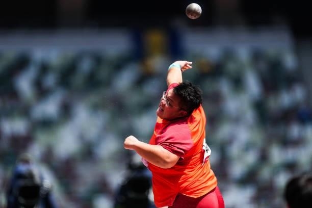 Song Jiayuan of China competes in the Women's Shot Put Final on day nine of the Tokyo 2020 Olympic Games at Olympic Stadium on August 1, 2021 in...