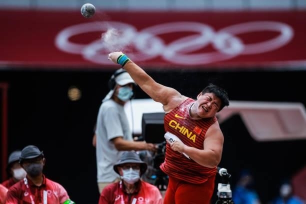Gong Lijiao of China competes in the Women's Shot Put Final on day nine of the Tokyo 2020 Olympic Games at Olympic Stadium on August 1, 2021 in...