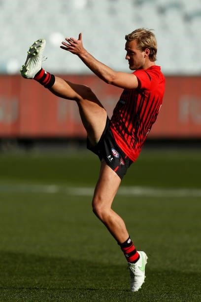 Darcy Parish of the Bombers warms up before the round 20 AFL match between Essendon Bombers and Sydney Swans at Melbourne Cricket Ground on August...