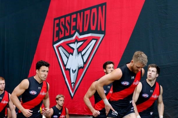 Essendon players run out before during the round 20 AFL match between Essendon Bombers and Sydney Swans at Melbourne Cricket Ground on August 01,...