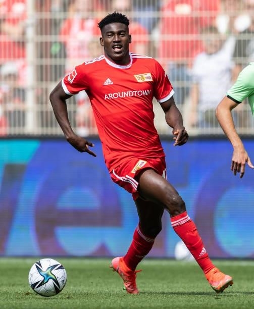 Taiwo Awoniyi of 1.FC Union Berlin runs with the ball during the pre-season friendly match between 1. FC Union Berlin and Athletic Bilbao at Stadion...