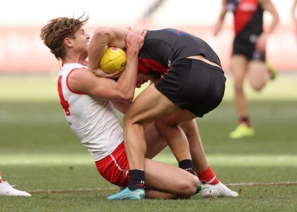Dane Rampe of the Swans in action during the round 20 AFL match between Essendon Bombers and Sydney Swans at Melbourne Cricket Ground on August 01,...