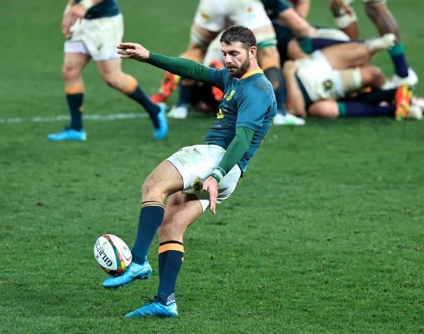 Willie le Roux of South Africa kicks the ball upfield during the 2nd test match between South Africa Springboks and the British & Irish Lions at Cape...