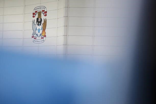 General view inside the stadium as the badge of Coventry City is seen prior to the Pre-Season friendly match between Coventry City and Wolverhampton...