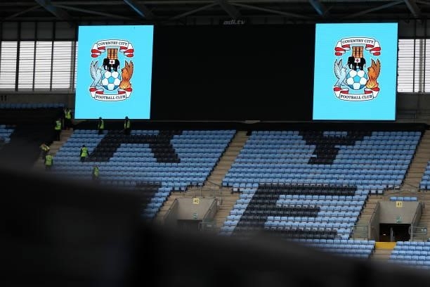 General view inside the stadium as the LED screen is seen prior to the Pre-Season friendly match between Coventry City and Wolverhampton Wanderers at...