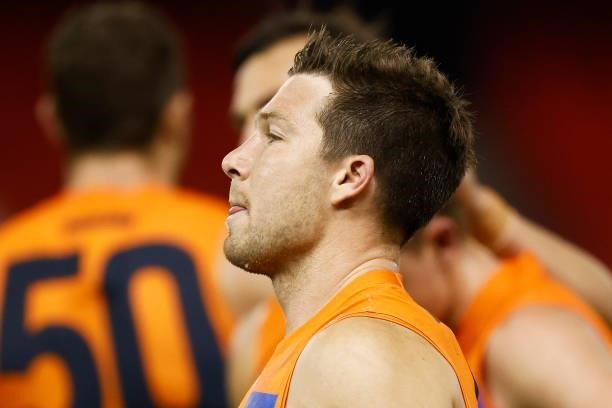 Toby Greene of the Giants looks dejected after the round 20 AFL match between Greater Western Sydney Giants and Port Adelaide Power at Marvel Stadium...