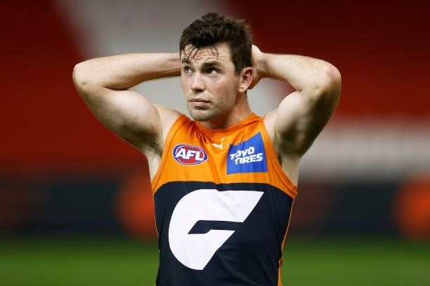Brent Daniels of the Giants looks dejected after the round 20 AFL match between Greater Western Sydney Giants and Port Adelaide Power at Marvel...
