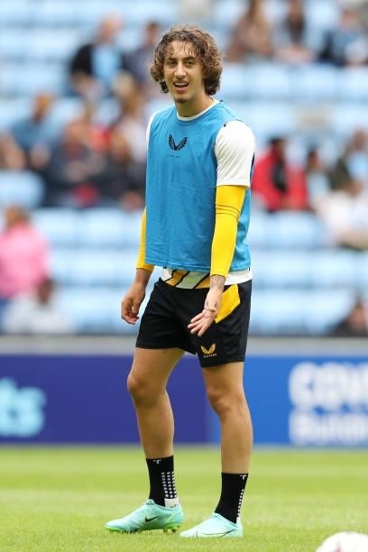 Fabio Silva of Wolverhampton Wanderers reacts as he warms up prior to the Pre-Season friendly match between Coventry City and Wolverhampton Wanderers...