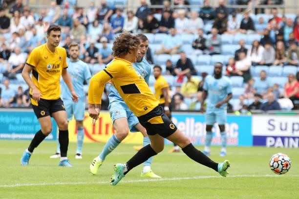 Fabio Silva of Wolverhampton Wanderers scores their side's first goal during the Pre-Season friendly match between Coventry City and Wolverhampton...
