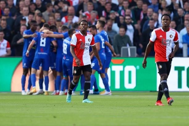 Tyrell Malacia of Feyenoord disappointed during the UEFA Europa Conference League second Qualifying Round: Second Leg match between Feyenoord and FC...