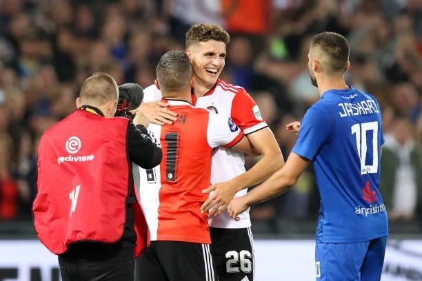 Guus Til of Feyenoord celebrate Feyenoord win during the UEFA Europa Conference League second Qualifying Round: Second Leg match between Feyenoord...
