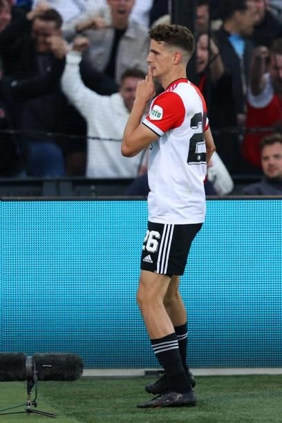 Guus Til of Feyenoord celebrate second Feyenoord goal of the evening during the UEFA Europa Conference League second Qualifying Round: Second Leg...