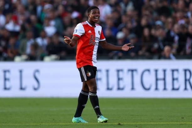 Tyrell Malacia of Feyenoord during the UEFA Europa Conference League second Qualifying Round: Second Leg match between Feyenoord and FC Drita at de...