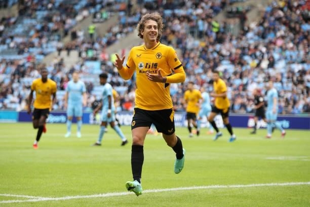 Fabio Silva of Wolverhampton Wanderers celebrates after scoring their side's first goal during the Pre-Season friendly match between Coventry City...