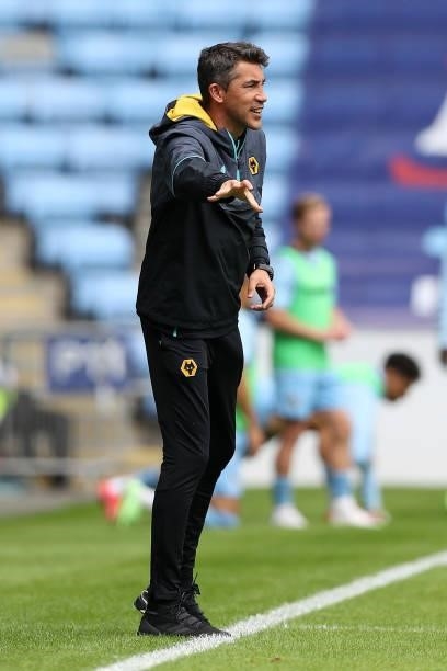 Bruno Lage, Manager of Wolverhampton Wanderers gives his players instructions during the Pre-Season friendly match between Coventry City and...